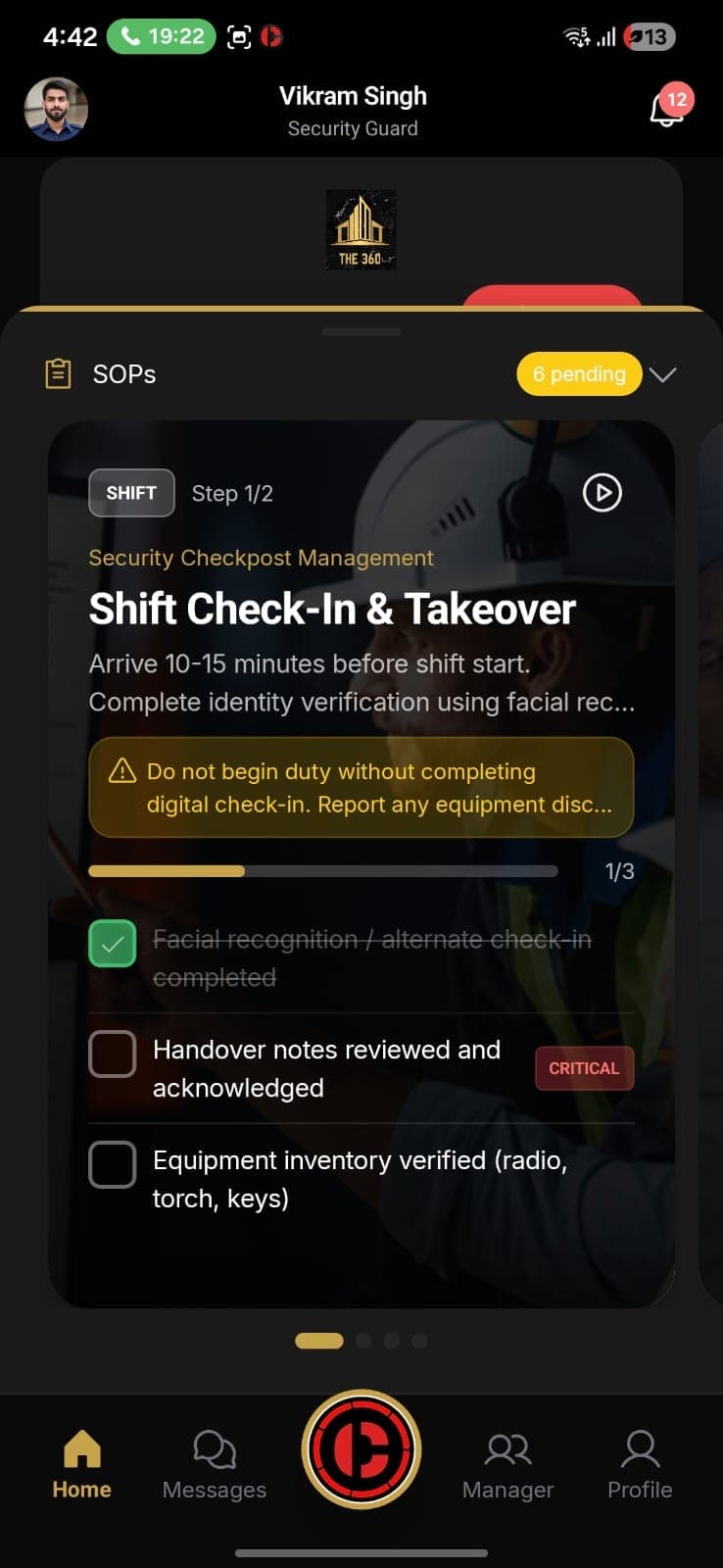 SOP compliance checklist for shift handover procedures
