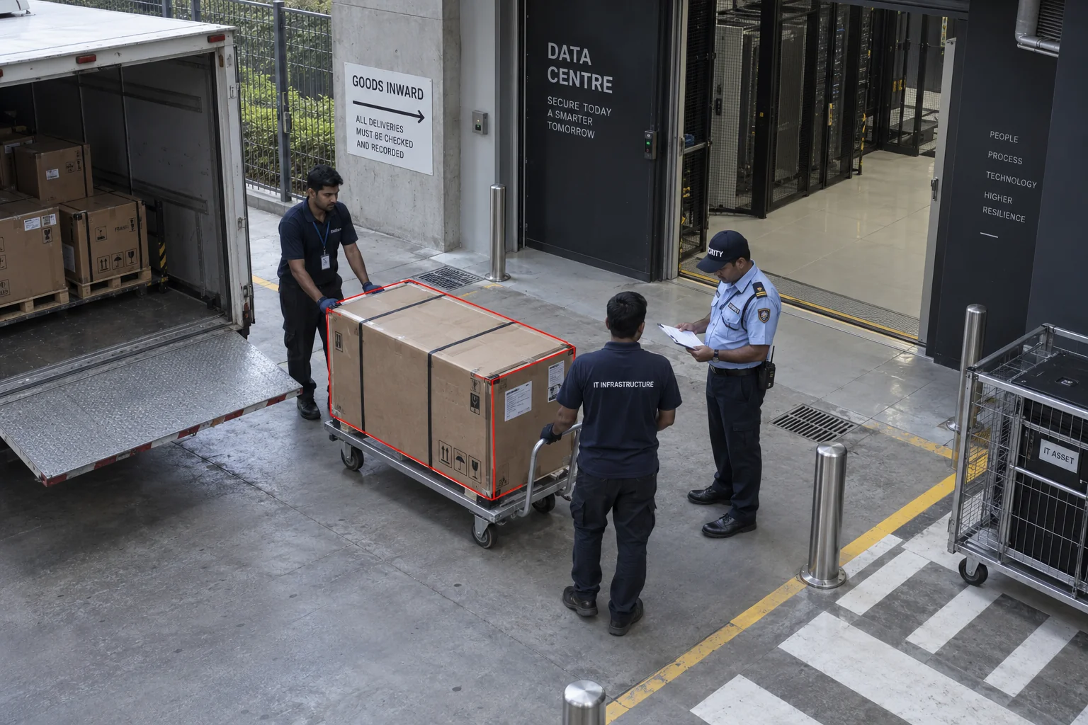 Equipment approval and handoff at secure staging