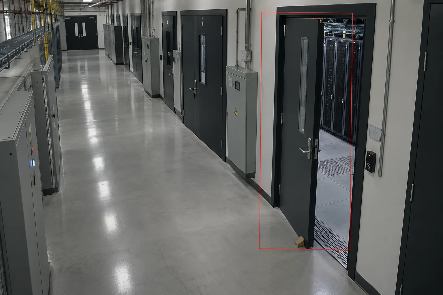 Server-hall door flagged for remaining open