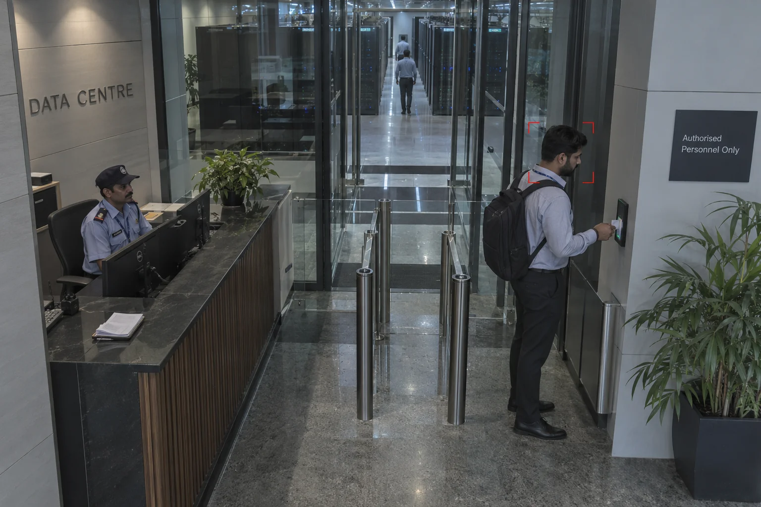 Staff identity check at a secure entrance