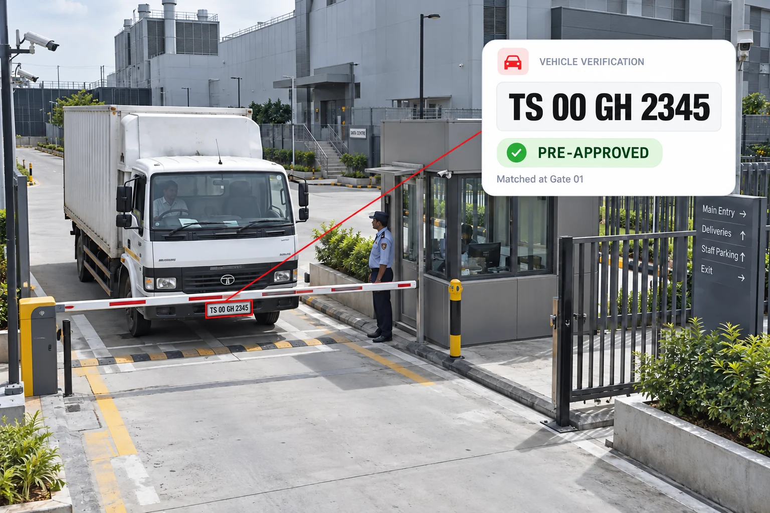 Number plate check at the logistics perimeter