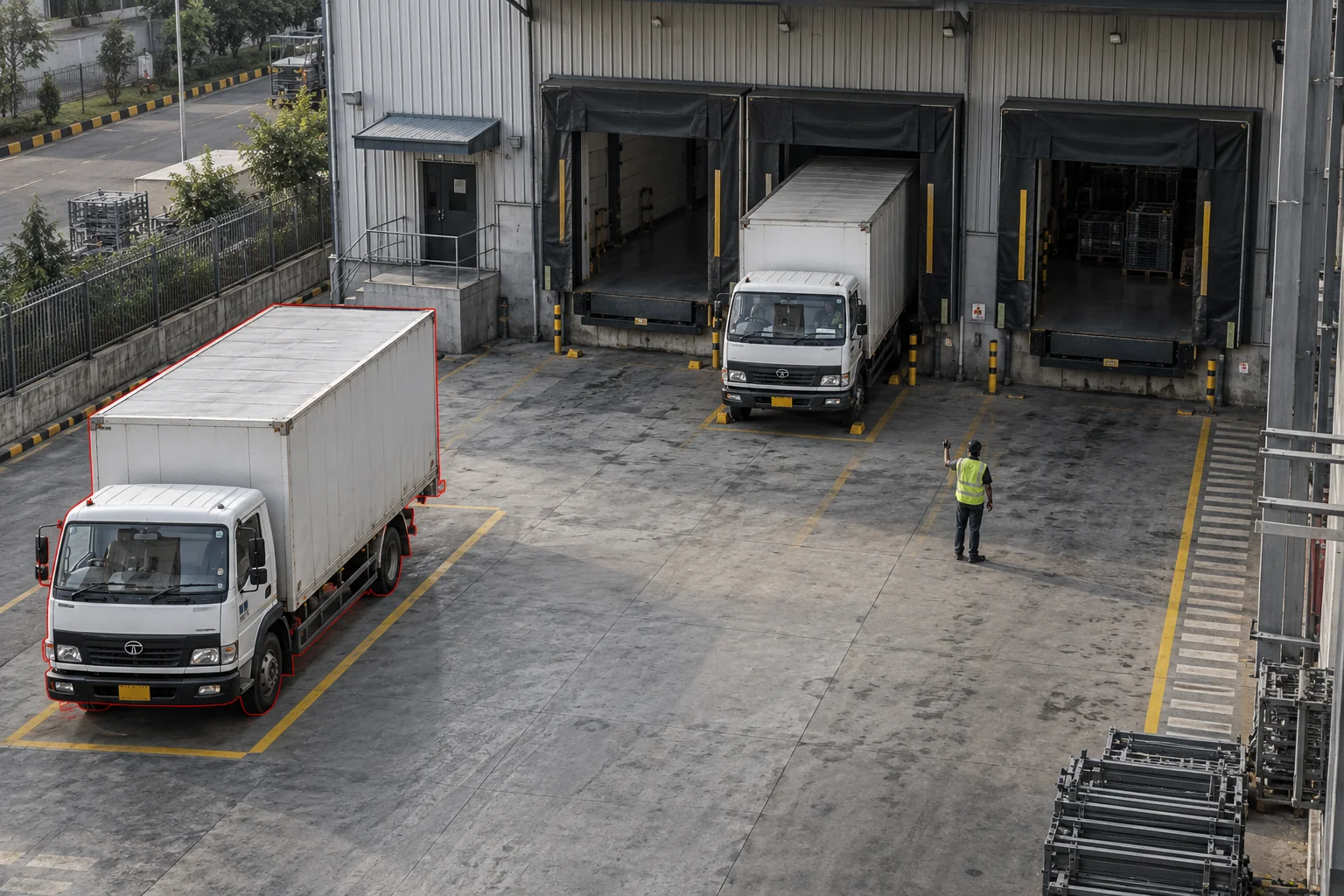 Vehicle arrival, loading and departure at a dock