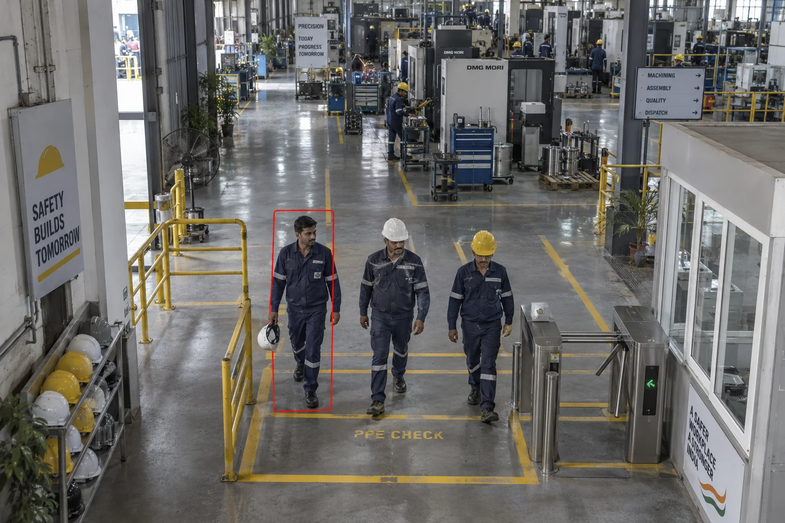 PPE check at a production entrance