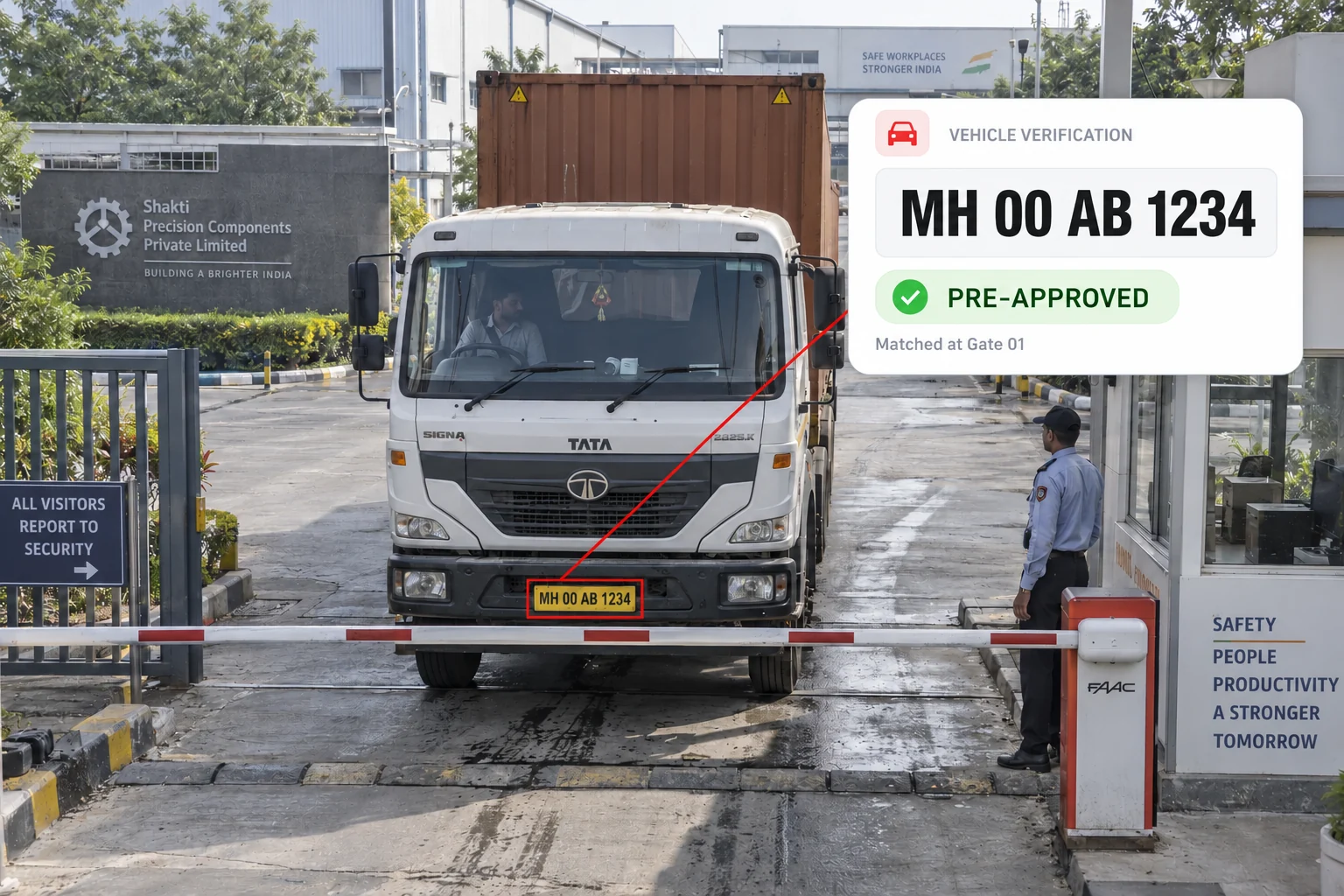 Number plate check at a logistics gate