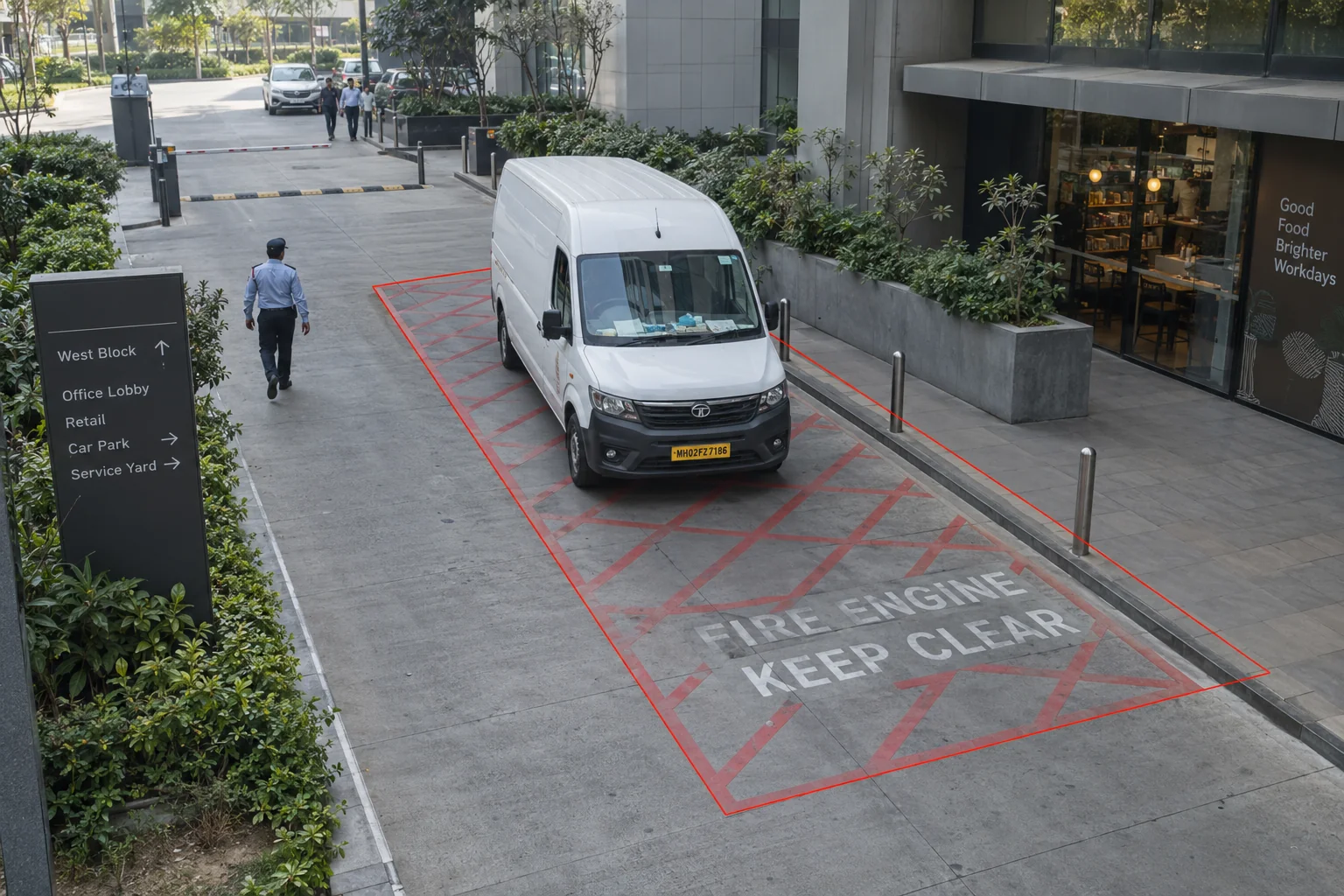 Vehicle stopped in an emergency access lane
