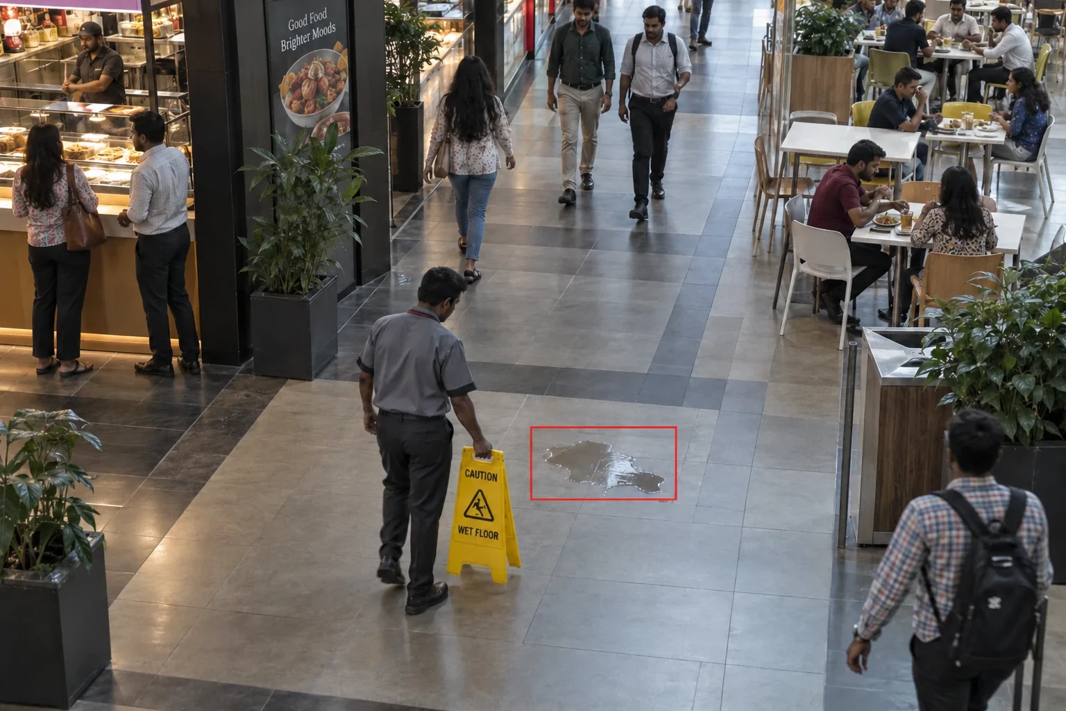 Spill flagged near a food court
