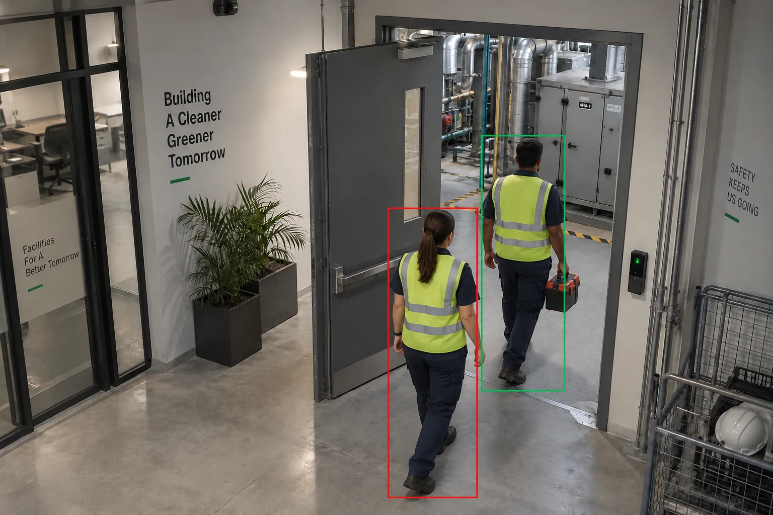 Extra passage flagged at a plant-room door
